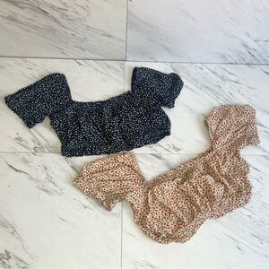 BUNDLE of 2 Brandy Melville Floral Italian Peasant Crop Tops SZ OS